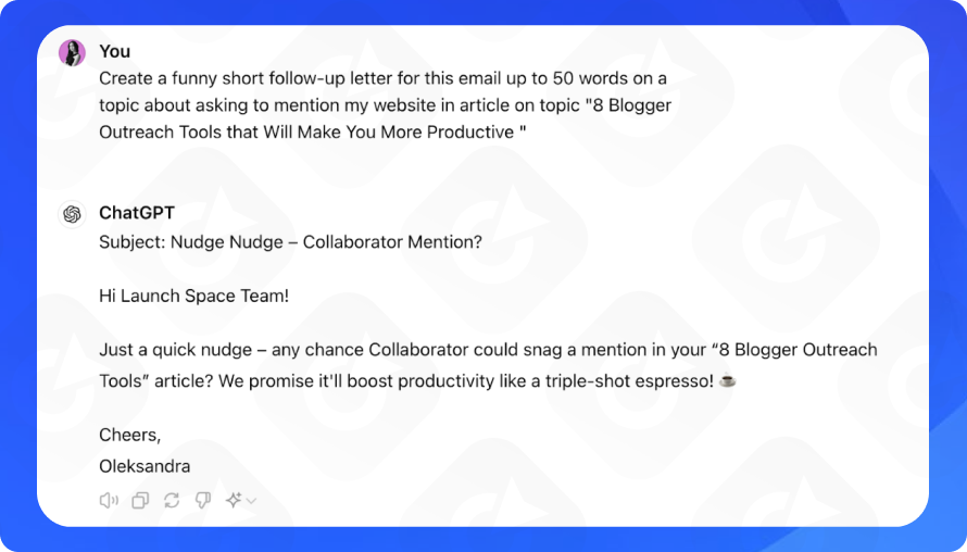 Prompt to create a funny short follow-up letter